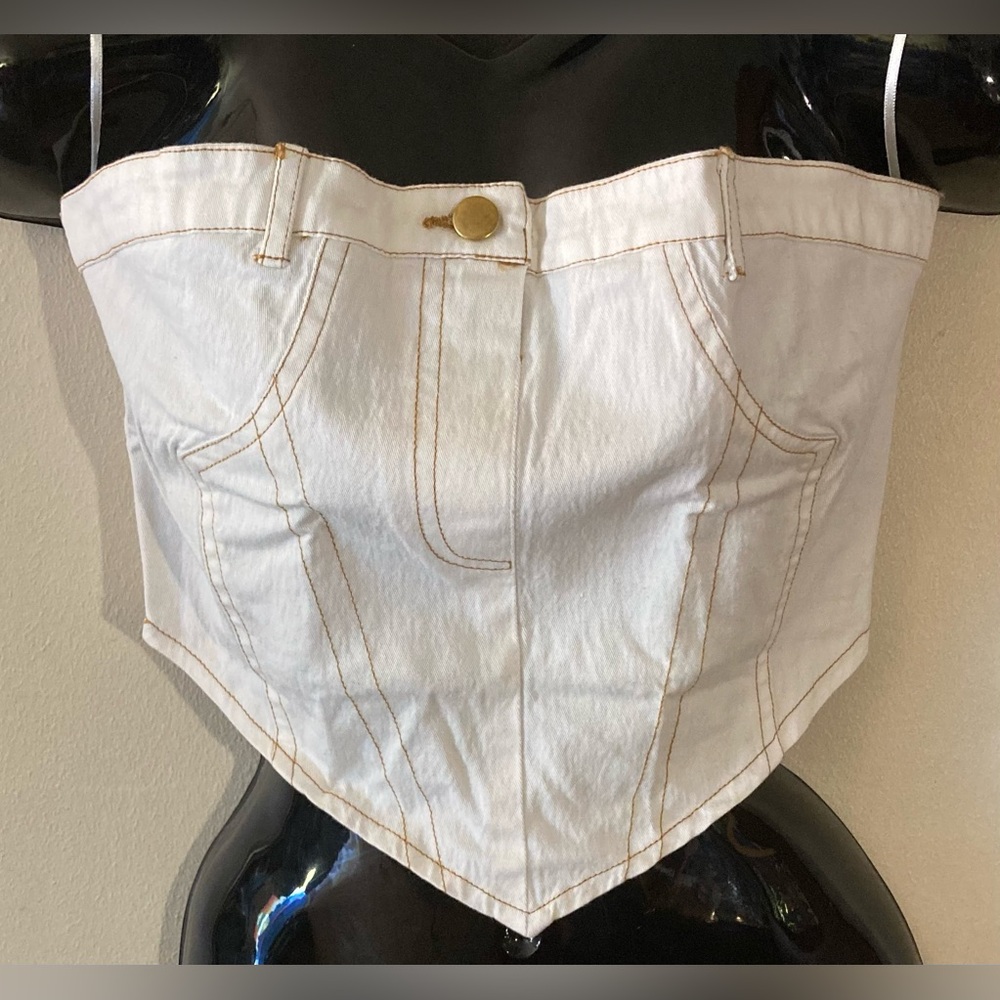 White Denim Strapless Tube Top